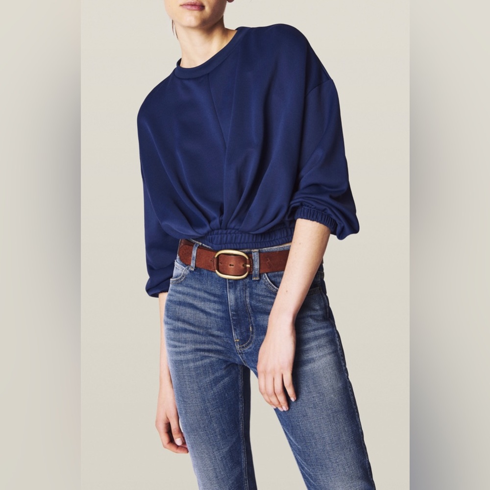 ba&sh Navy Blue Cropped Crew Neck Sweatshirt